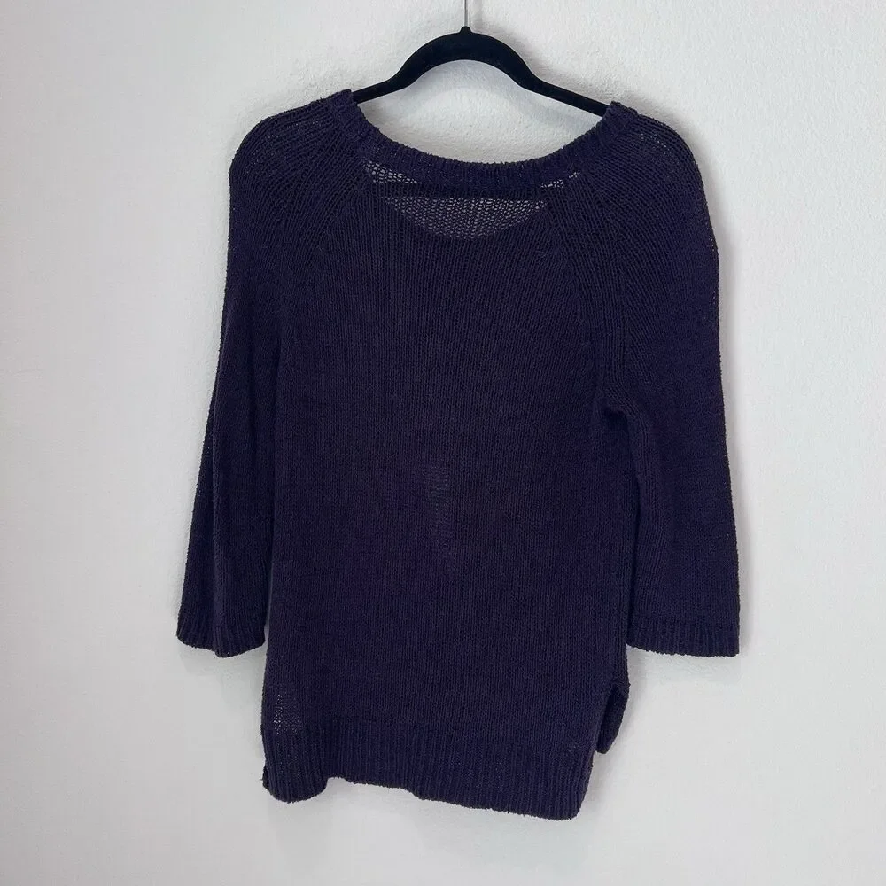 Anthropologie Moth Sweater Purple Saddleback Embroidered Horse 3/4 Sleeve Knit S - Picture 5 of 7